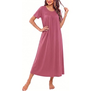 Ekouaer Long Nightgowns for Women Bamboo Viscose Short Sleeve House Dresses(Dark Pink)