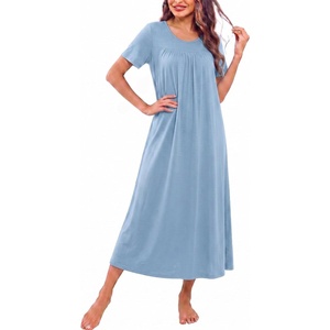 Ekouaer Long Nightgowns for Women Bamboo Viscose Short Sleeve House Dresses(Light Blue)