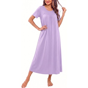 Ekouaer Long Nightgowns for Women Bamboo Viscose Short Sleeve House Dresses(Light Purple)
