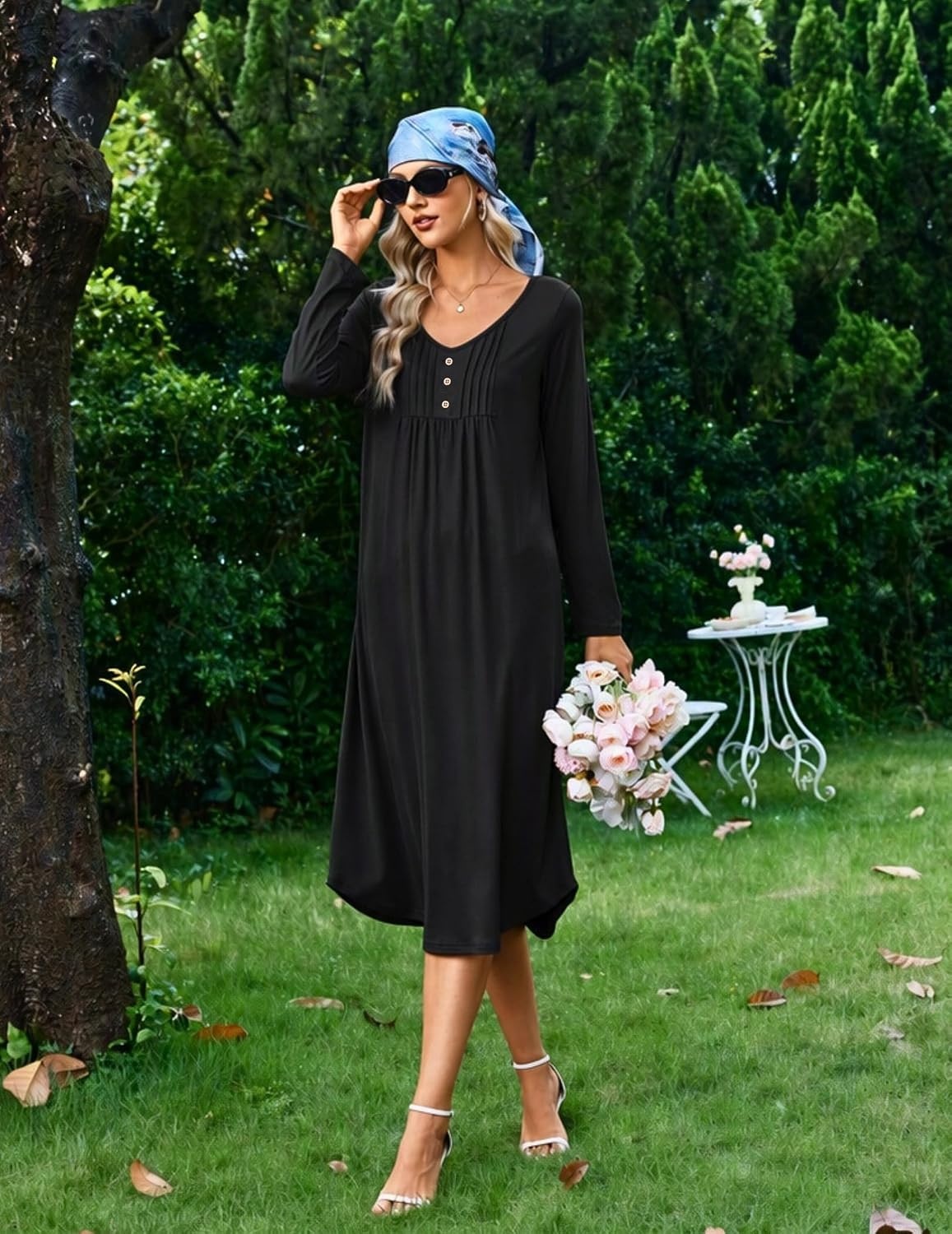 image:imageEkouaer 2 Pack Womens Nightgowns Long Sleeve Long Nightgowns for WomenBlacknavy Blue