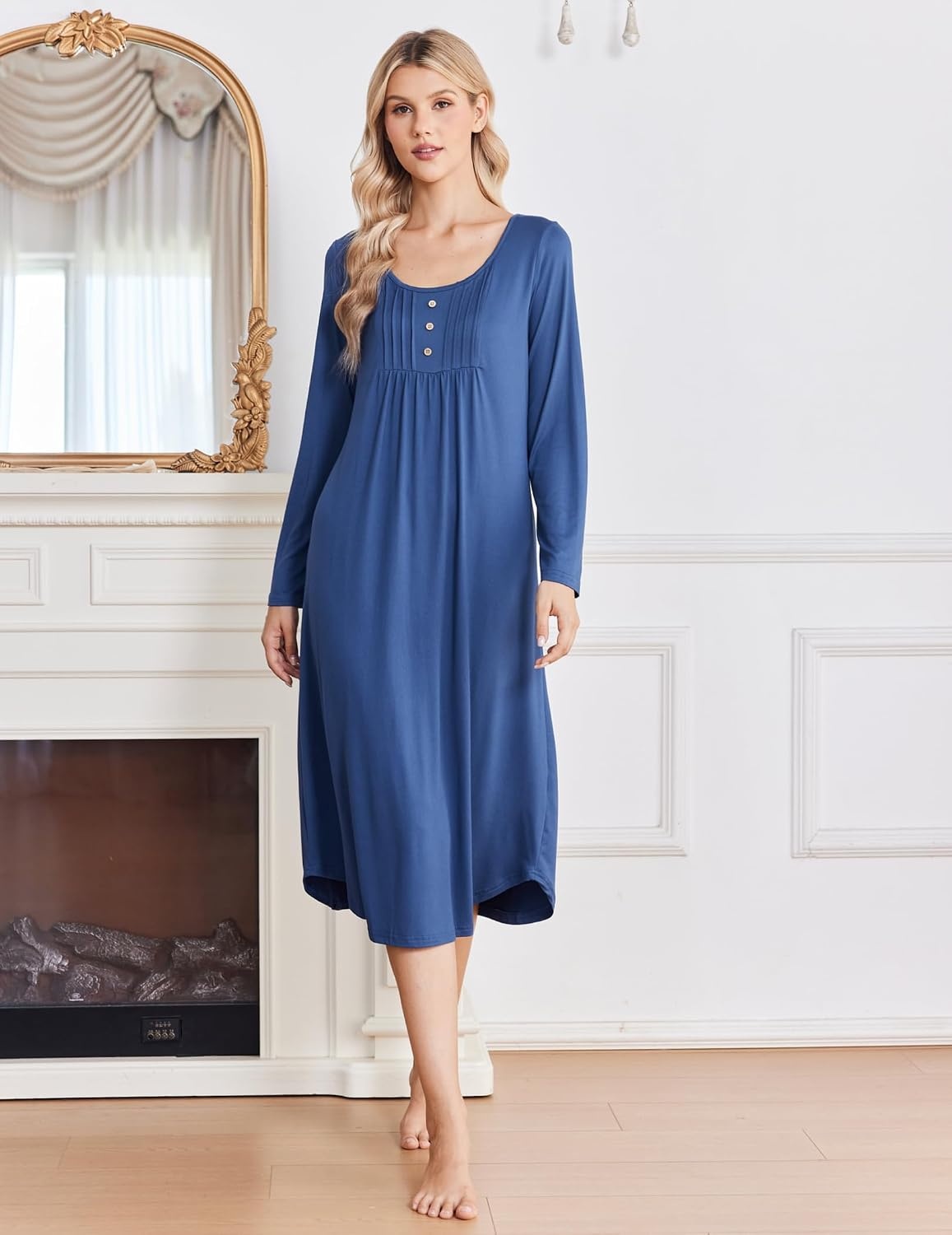 image:imageEkouaer 2 Pack Womens Nightgowns Long Sleeve Long Nightgowns for WomenBlacknavy Blue