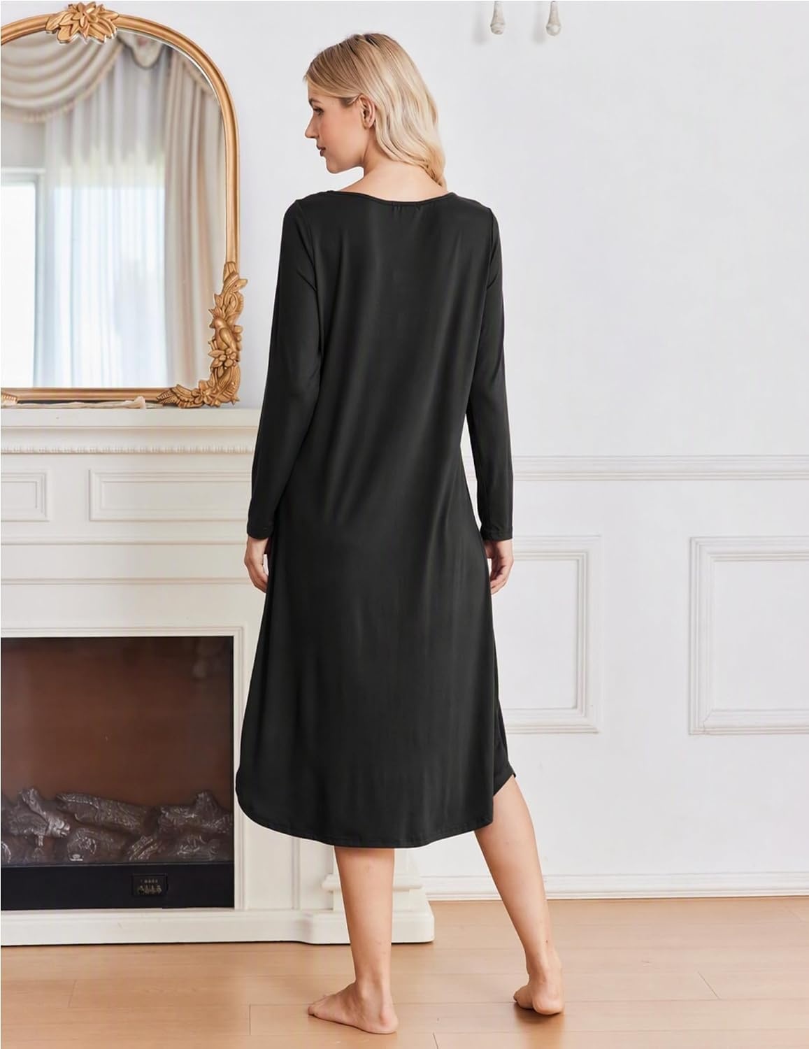 image:imageEkouaer 2 Pack Womens Nightgowns Long Sleeve Long Nightgowns for WomenBlacknavy Blue