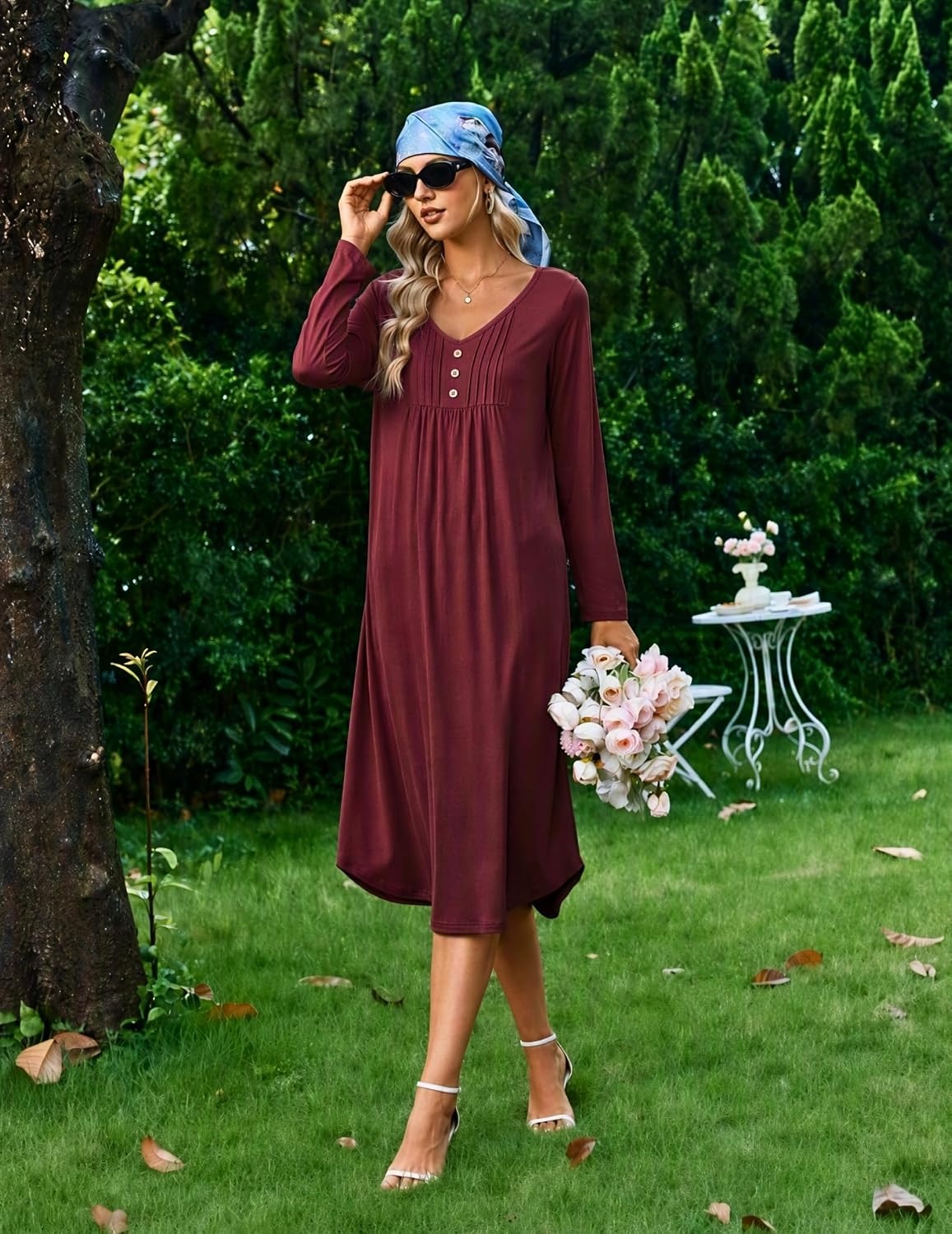 image:imageEkouaer 2 Pack Womens Nightgowns Long Sleeve Long Nightgowns for WomenWine Redblack Red Plaid