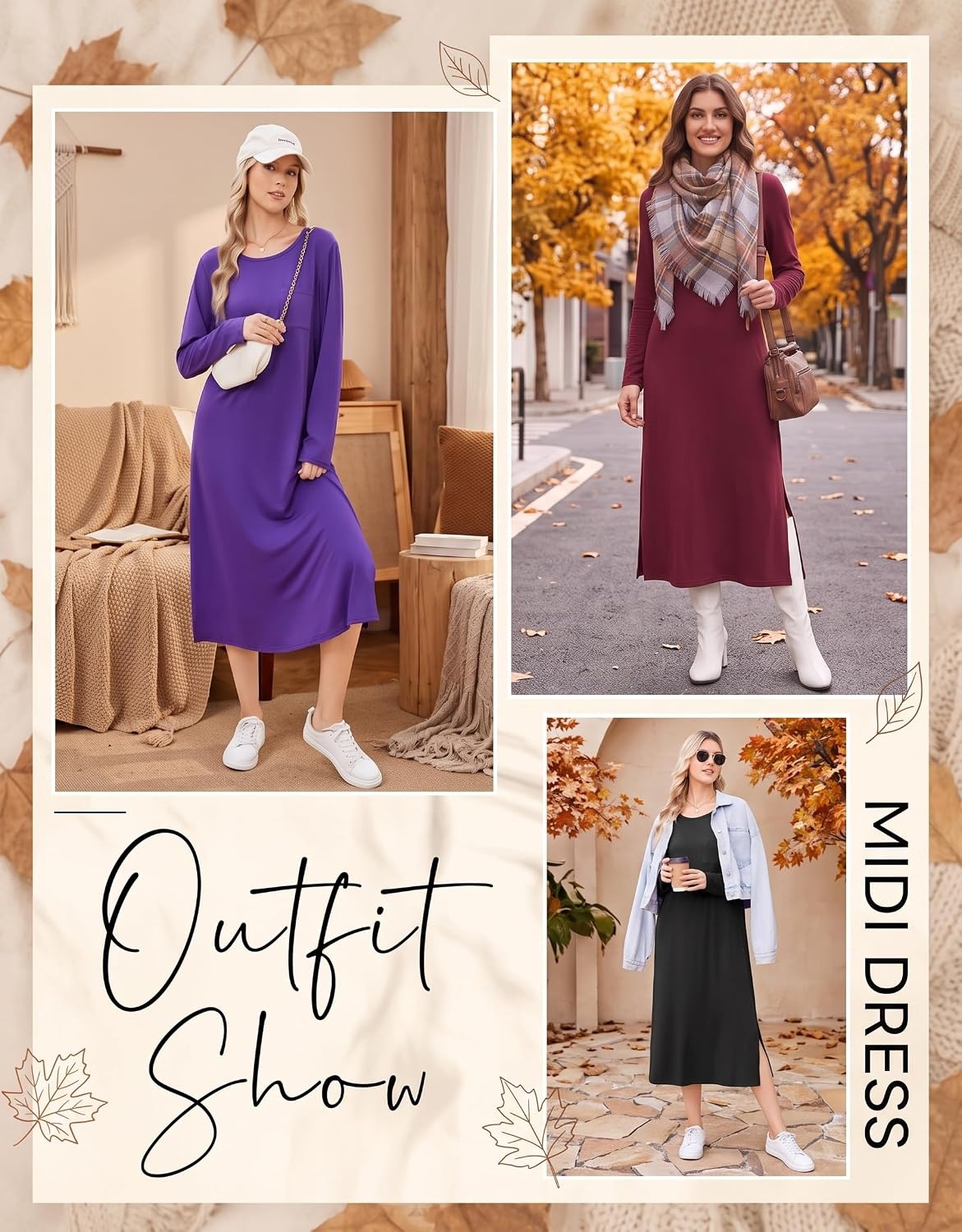 image:imageEkouaer 3 Pack Long Sleeve Full Length Chest Pocket Nightgowns for WomenBlacklilacpurple Flower