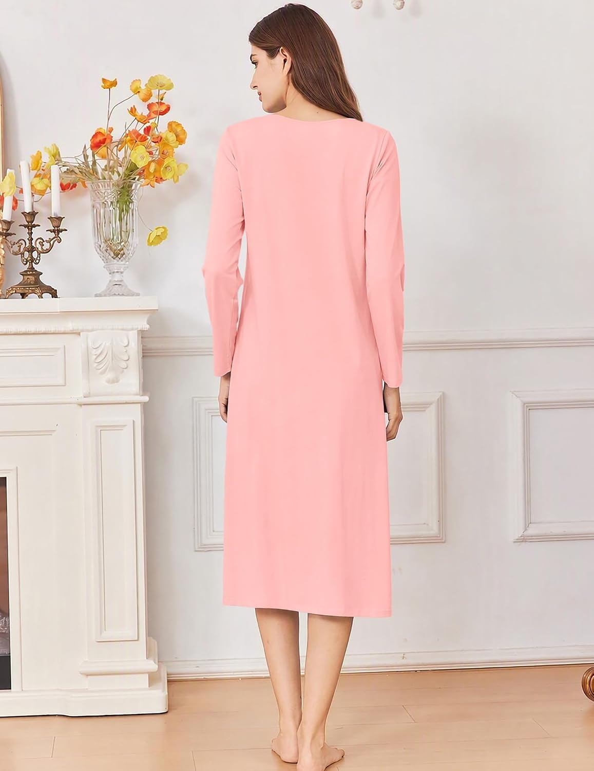image:imageEkouaer Cotton Nightgowns for Women Long Sleeve Night GownPink