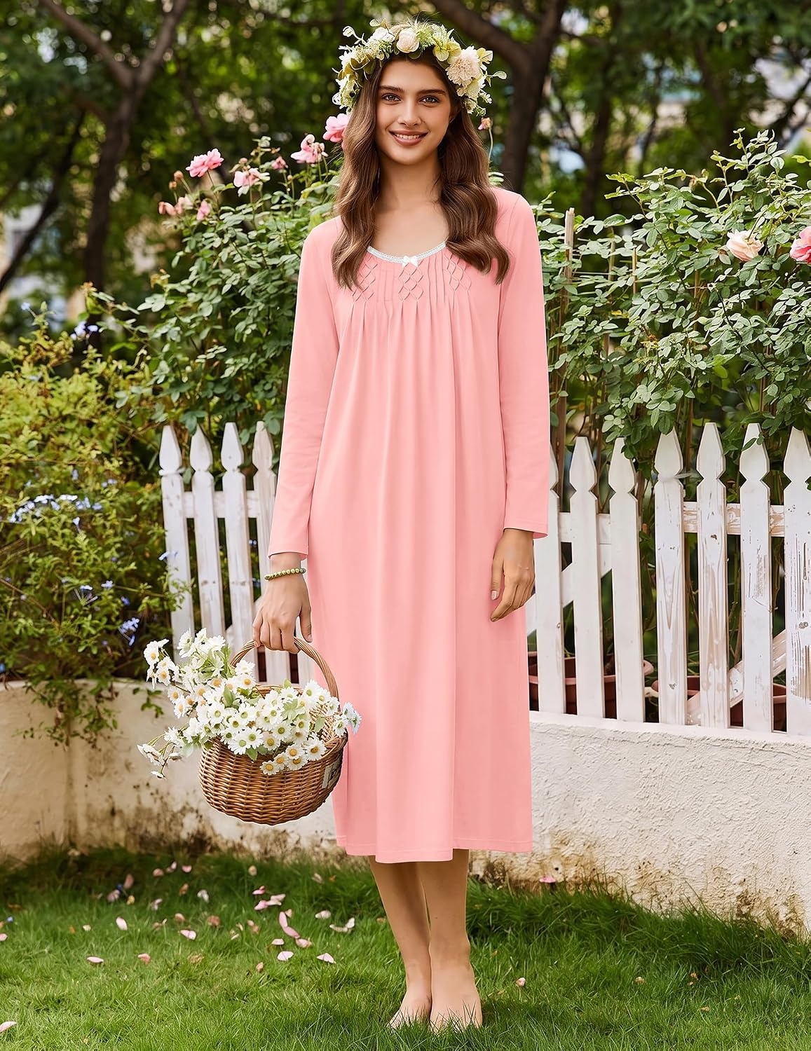 image:imageEkouaer Cotton Nightgowns for Women Long Sleeve Night GownPink