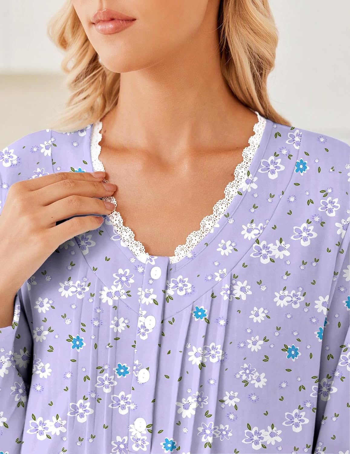 image:imageEkouaer Cotton Nightgowns for Women Long Sleeve Soft Nightgown SleepshirtPurple Floral