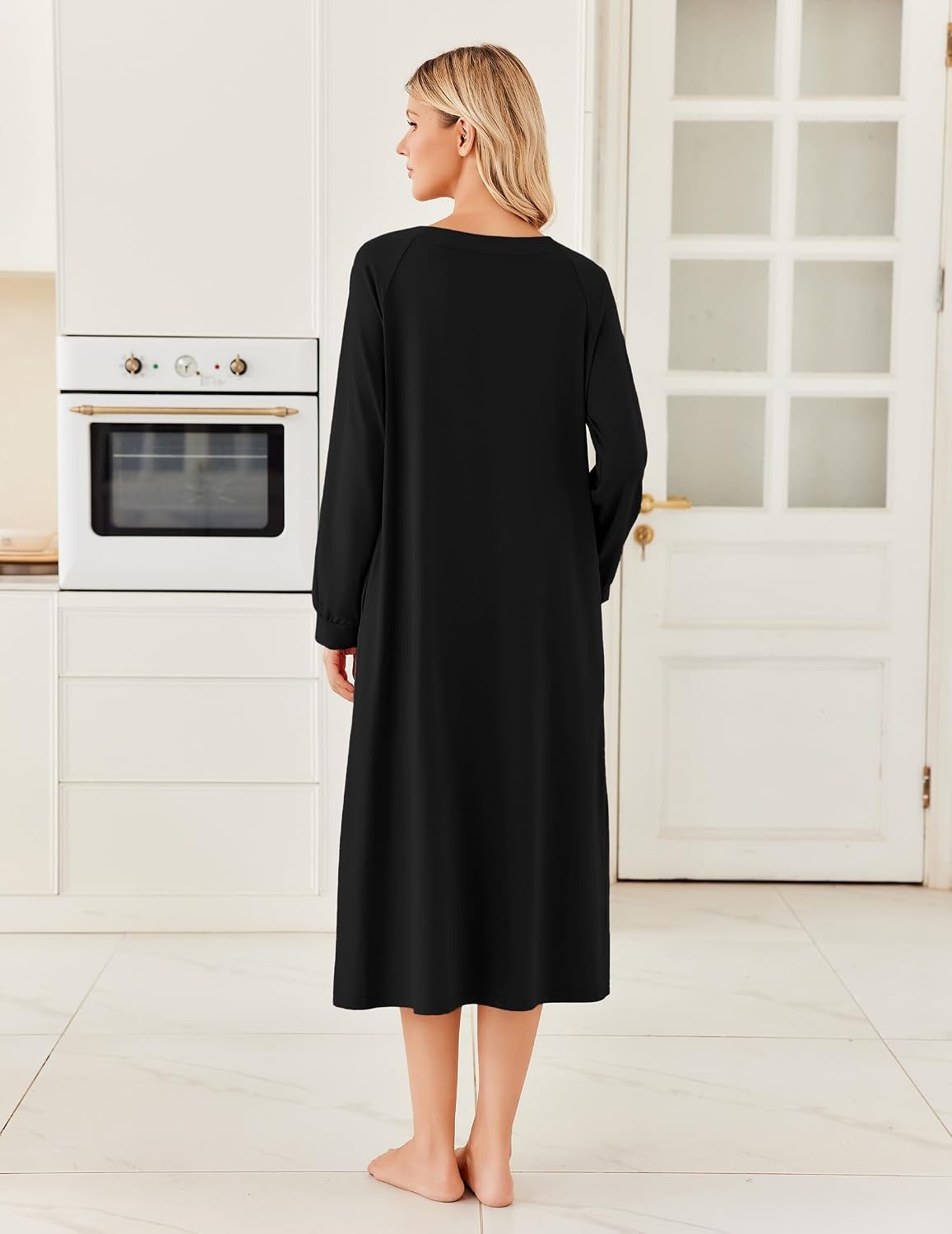 image:imageEkouaer Womens Cotton Nightgown Long Sleeve Sleepshirt Long Sleep DressBlack