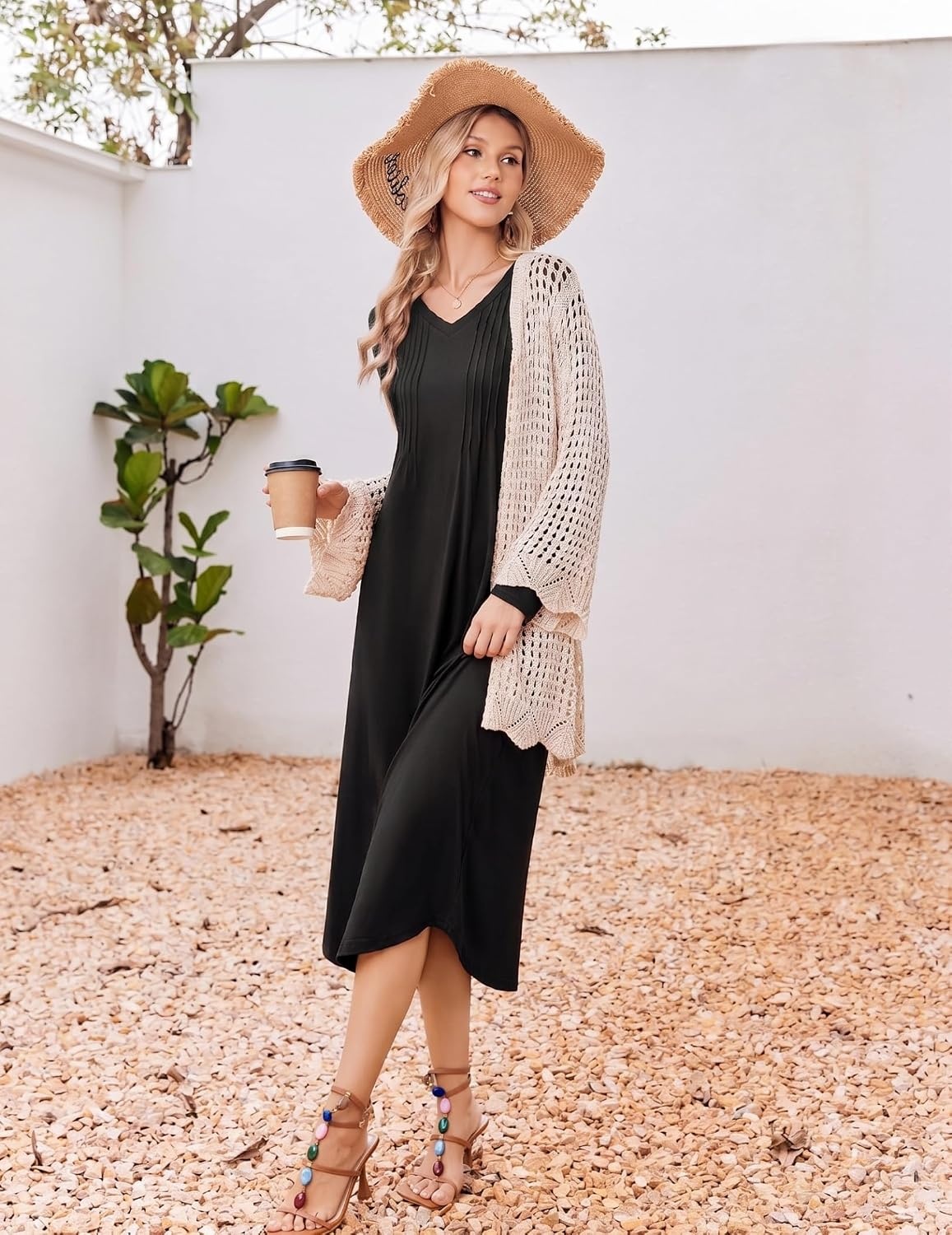image:imageEkouaer Womens Long Sleeve Nightgown Long Sleepshirt Pleated Sleep DressBlack