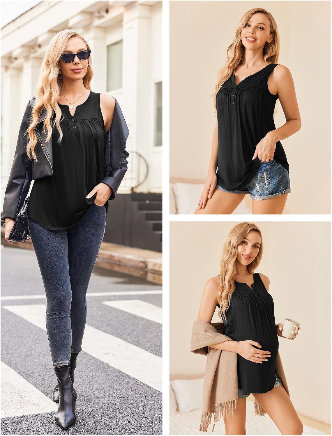 image:imageWomens Nursing Tank Tops Breastfeeding Summer Pregnancy Maternity ShirtsBlackLight GreyLight Pink