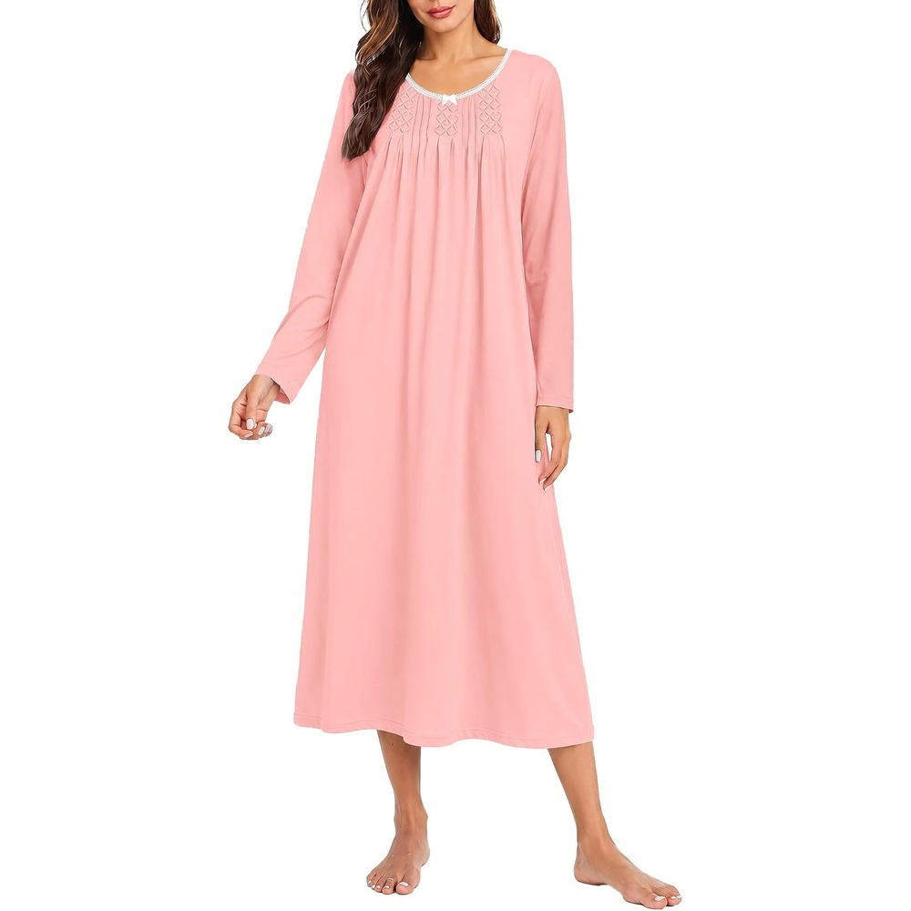 image:imageEkouaer Cotton Nightgowns for Women Long Sleeve Night GownPink