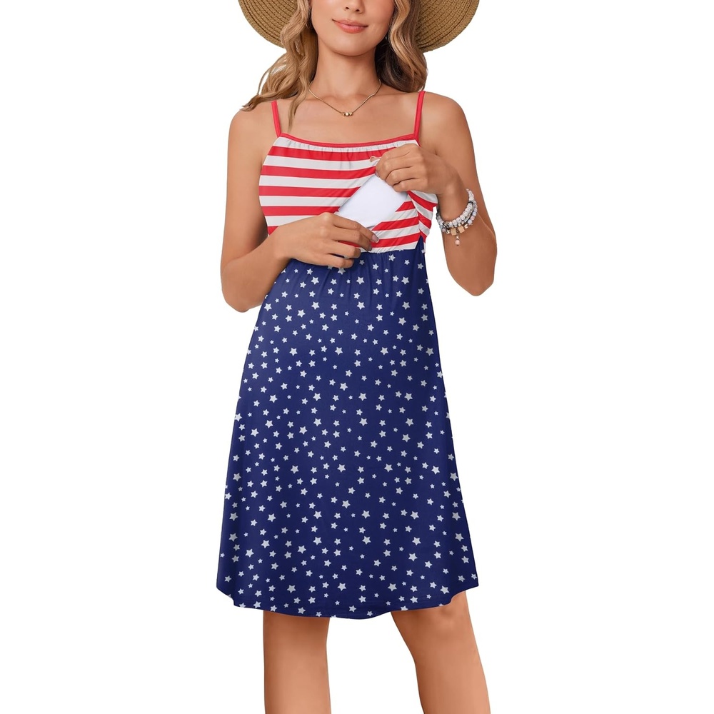 image:imageEkouaer Womens Nursing Dress Summer Breastfeeding Maternity ClothesFlag Print