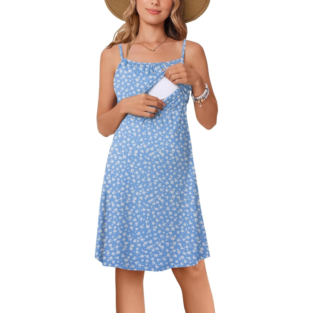 image:imageEkouaer Womens Nursing Dress Summer Breastfeeding Maternity ClothesLight Blue Floral