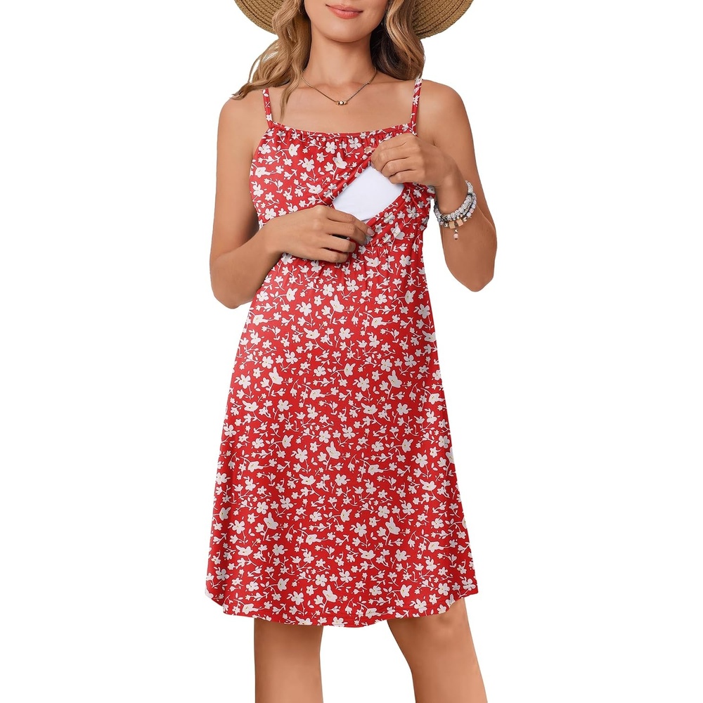 image:imageEkouaer Womens Nursing Dress Summer Breastfeeding Maternity ClothesRed Daisy Floral