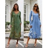Ekouaer 2 Pack Women’s Nightgowns Long Sleeve Long Nightgowns for Women(Green Boho Flower+blue Boho Flower)