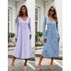 Ekouaer 2 Pack Women’s Nightgowns Long Sleeve Long Nightgowns for Women(Purple Flower+blue Flower)
