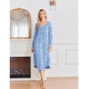 Ekouaer 2 Pack Women’s Nightgowns Long Sleeve Long Nightgowns for Women(Purple Flower+blue Flower)