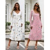 Ekouaer 2 Pack Women’s Nightgowns Long Sleeve Long Nightgowns for Women(White Flower+pink Flower)
