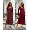 Ekouaer 2 Pack Women’s Nightgowns Long Sleeve Long Nightgowns for Women(Wine Red+black Red Plaid)