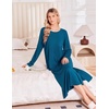 Ekouaer 3 Pack Long Sleeve Full Length Chest Pocket Nightgowns for Women(Black&deep Blue&blue Flower)