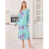 Ekouaer 3 Pack Long Sleeve Full Length Chest Pocket Nightgowns for Women(Black&deep Blue&blue Flower)