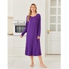 Ekouaer 3 Pack Long Sleeve Full Length Chest Pocket Nightgowns for Women(Black&deep Blue&deep Purple)
