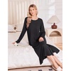 Ekouaer 3 Pack Long Sleeve Full Length Chest Pocket Nightgowns for Women(Black&deep Blue&pink Flower)