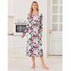 Ekouaer 3 Pack Long Sleeve Full Length Chest Pocket Nightgowns for Women(Black&deep Blue&pink Flower)