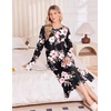 Ekouaer 3 Pack Long Sleeve Full Length Chest Pocket Nightgowns for Women(Black&deep Gray&black Flower)