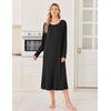 Ekouaer 3 Pack Long Sleeve Full Length Chest Pocket Nightgowns for Women(Black&deep Gray&black Flower)