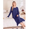 Ekouaer 3 Pack Long Sleeve Full Length Chest Pocket Nightgowns for Women(Black&deep Gray&navy Blue)