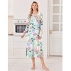 Ekouaer 3 Pack Long Sleeve Full Length Chest Pocket Nightgowns for Women(Black&deep Purplr&green Flower)