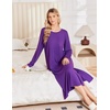 Ekouaer 3 Pack Long Sleeve Full Length Chest Pocket Nightgowns for Women(Black&deep Purplr&green Flower)