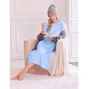 Ekouaer 3 Pack Long Sleeve Full Length Chest Pocket Nightgowns for Women(Black&light Blue&black Flower)