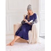 Ekouaer 3 Pack Long Sleeve Full Length Chest Pocket Nightgowns for Women(Black&navy Blue&black Flower)