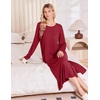 Ekouaer 3 Pack Long Sleeve Full Length Chest Pocket Nightgowns for Women(Black&wine Red&black Flower)