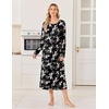 Ekouaer 3 Pack Long Sleeve Full Length Chest Pocket Nightgowns for Women(Black&wine Red&black Flower)