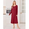 Ekouaer 3 Pack Long Sleeve Full Length Chest Pocket Nightgowns for Women(Black&wine Red&blue Green)