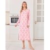 Ekouaer 3 Pack Long Sleeve Full Length Chest Pocket Nightgowns for Women(Light Blue&pink&pink Flower)
