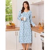 Ekouaer Cotton Nightgowns for Women Long Sleeve Night Gown(Blue Floral)