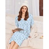 Ekouaer Cotton Nightgowns for Women Long Sleeve Night Gown(Blue Floral)