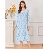 Ekouaer Cotton Nightgowns for Women Long Sleeve Night Gown(Blue Floral)