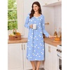 Ekouaer Cotton Nightgowns for Women Long Sleeve Night Gown(Blue White Bird)