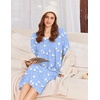Ekouaer Cotton Nightgowns for Women Long Sleeve Night Gown(Blue White Bird)