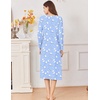 Ekouaer Cotton Nightgowns for Women Long Sleeve Night Gown(Blue White Bird)