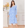 Ekouaer Cotton Nightgowns for Women Long Sleeve Night Gown(Blue White Bird)