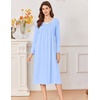 Ekouaer Cotton Nightgowns for Women Long Sleeve Night Gown(Clear Blue)