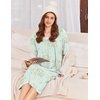 Ekouaer Cotton Nightgowns for Women Long Sleeve Night Gown(Green Flower)