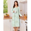 Ekouaer Cotton Nightgowns for Women Long Sleeve Night Gown(Green Flower)