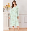 Ekouaer Cotton Nightgowns for Women Long Sleeve Night Gown(Green Flower)